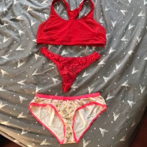 A bra, a thong, and pizza printed underwear